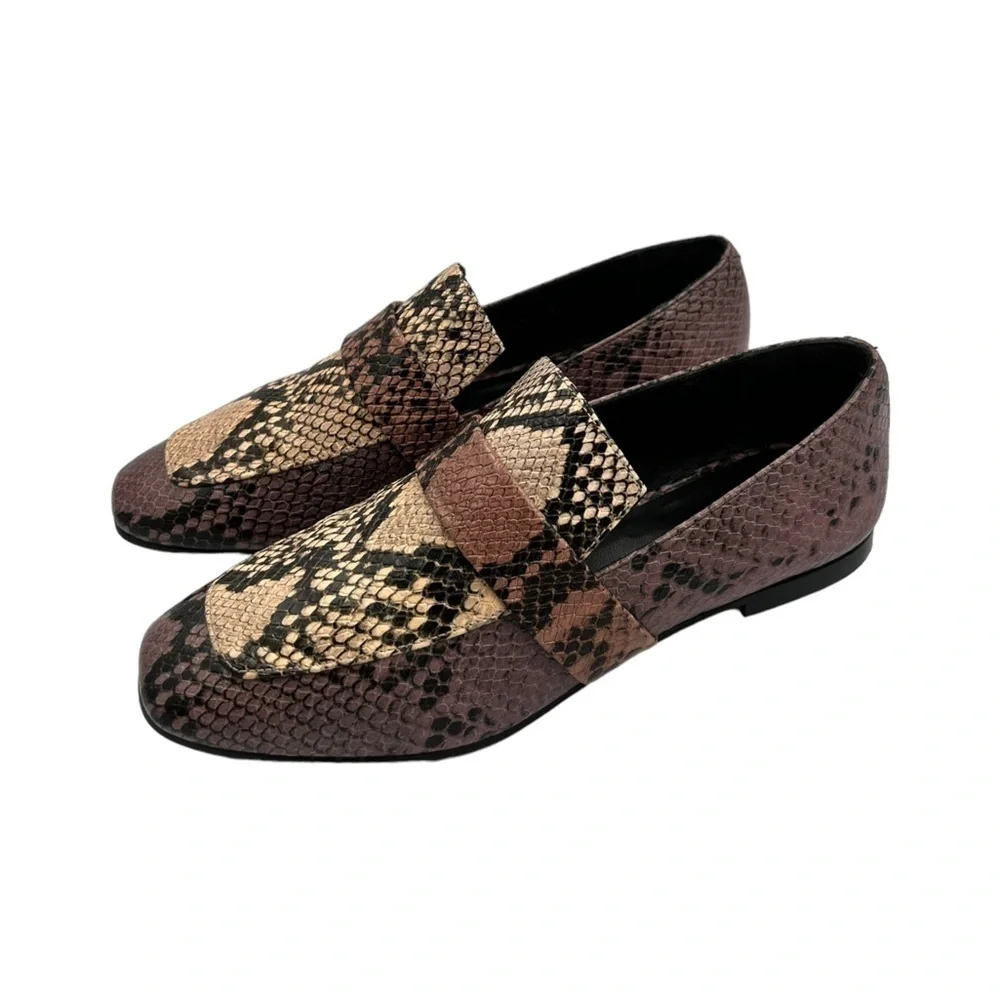 Freda Salvador Pink Snake-Print Leather Loafers